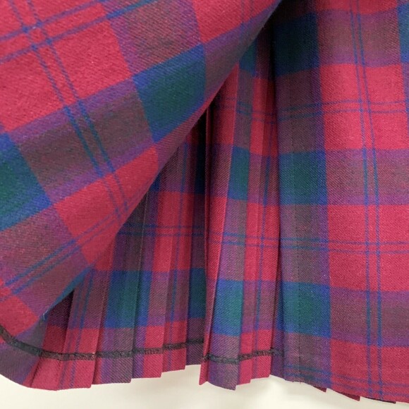 Archie Brown & Son Women's Skirt 8 Red Purple Blue Multicolor Wool Pleated - Picture 3 of 5